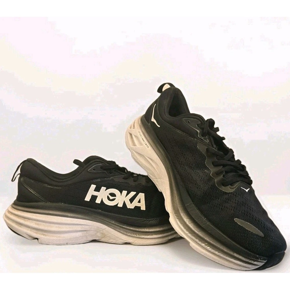 Hoka One One Bondi 8 Mens Size 13 D Black White Athletic‎ Running Shoes Sneakers